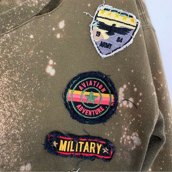 Vintage Y2K Army Sweatshirt Womens Size Medium Handmade Military Green Pullover - Picture 6 of 14